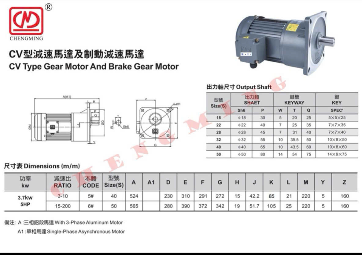 Motor giảm tốc 3.7kw - 5 - cv40