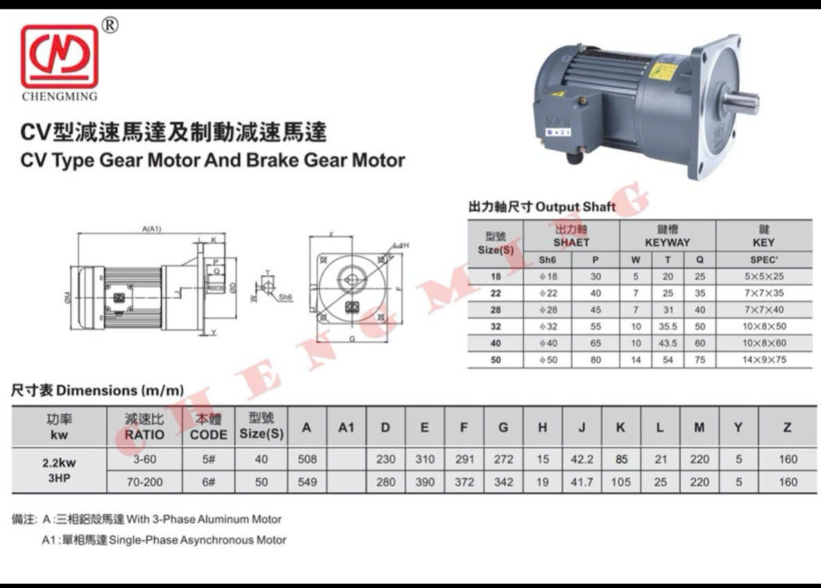 Motor giảm tốc 2.2kw-100-cv50