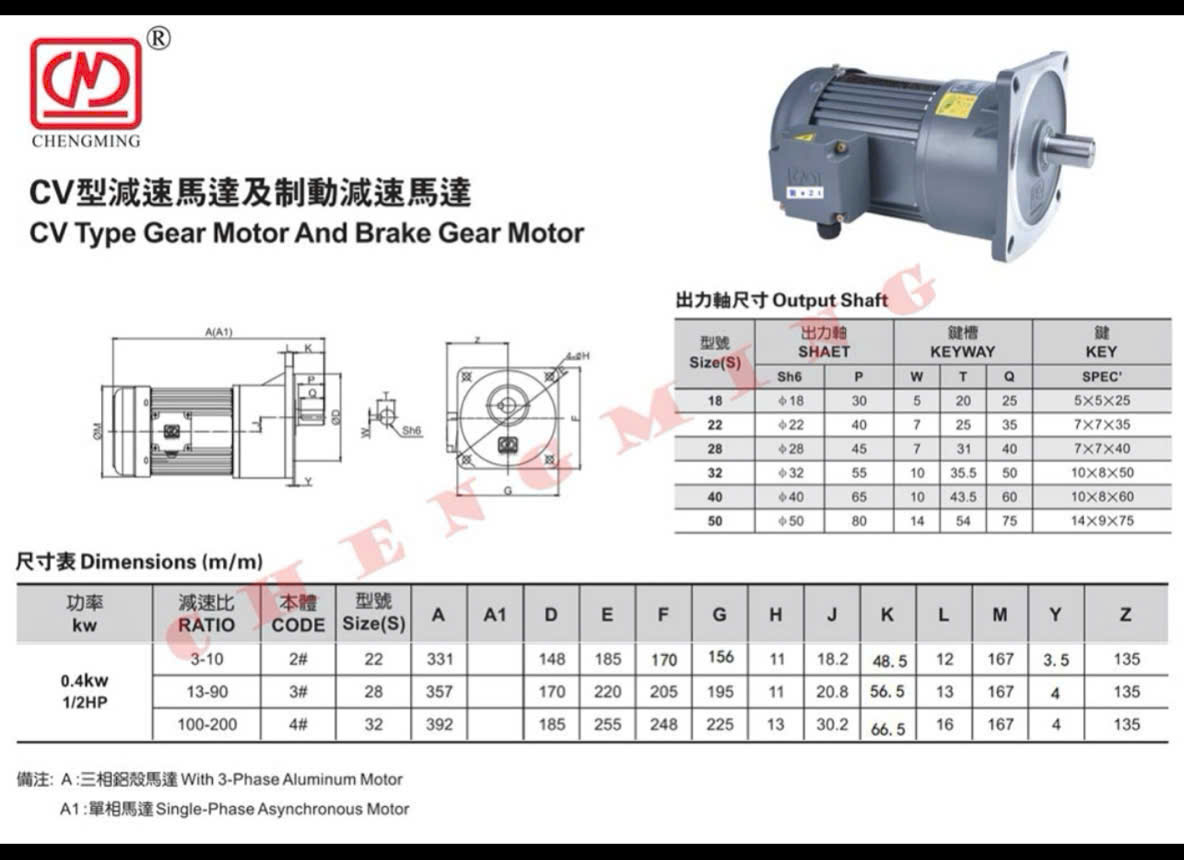 Motor giảm tốc 0.4kw-20s-cv28