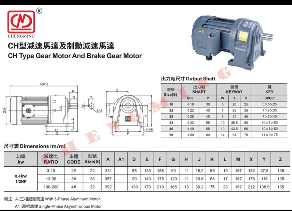 Motor giảm tốc 0.4kw - 10 s - ch28